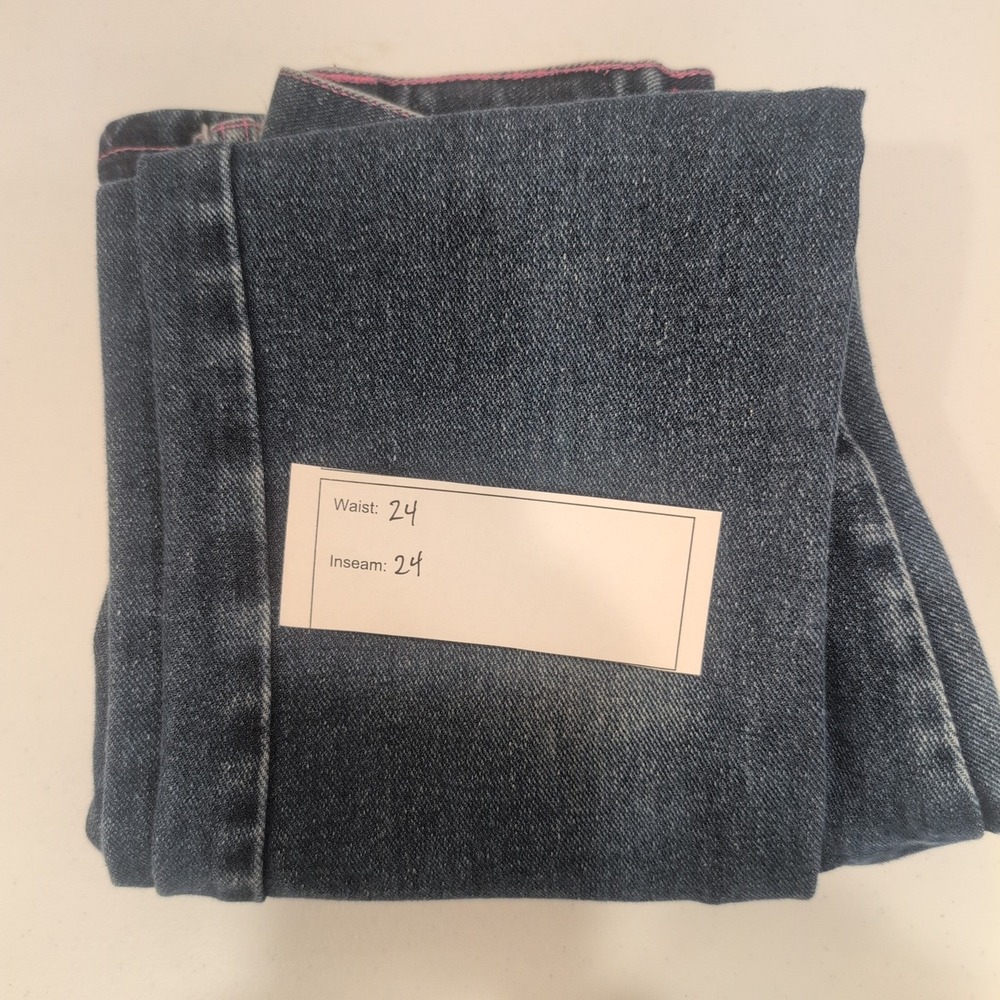 Zana Di Girls Flare Jeans Size 12 Blue‎ Denim Pink Stitching Whiskering Casual - Picture 5 of 5